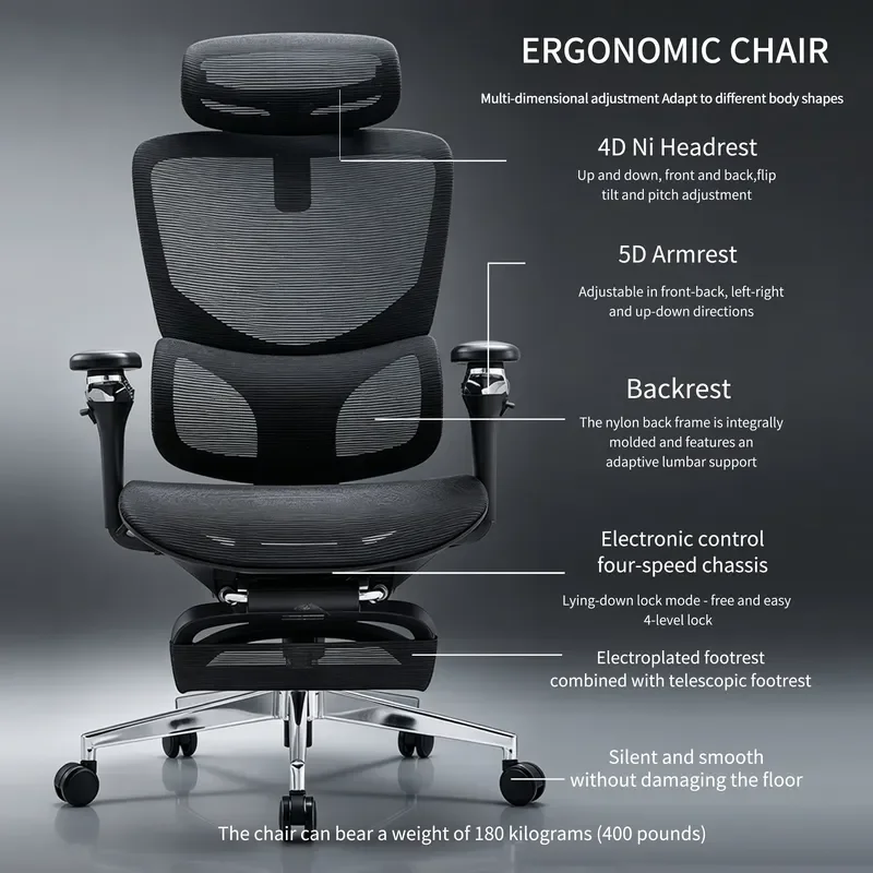 Ergonomic Mesh Office Chair with Adjustable Lumbar Support Reclining Heavy Duty Executive Seat for Manager Home Workstation