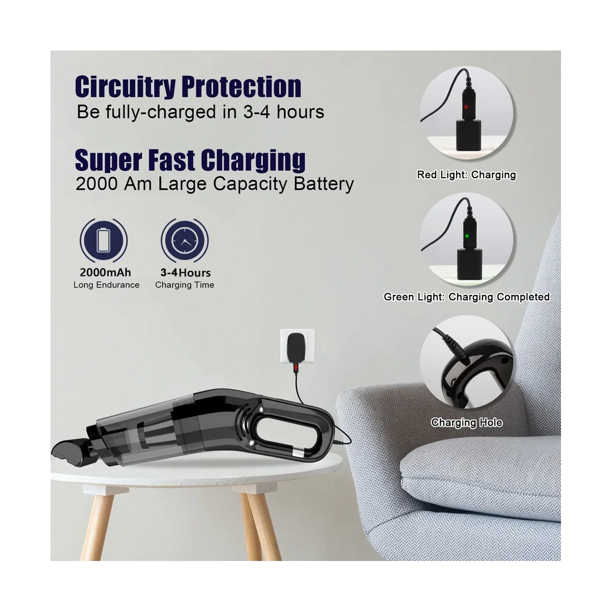 A14G-Hand Vacuum Cleaner Cordless Portable Handheld Vacuum Rechargeable Small Car Vacuum with 120W High Power