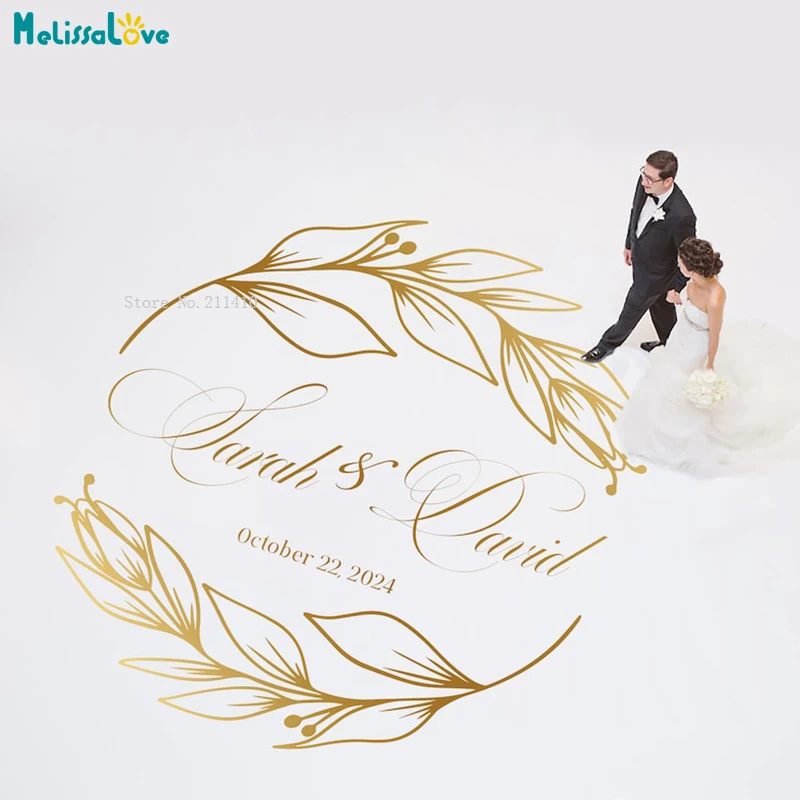 Elegant Style Beautiful Flowers Wedding Dance Floor Decals Hotel Vinyl Decor Custom Initial Sticker Removable Murals YT6873