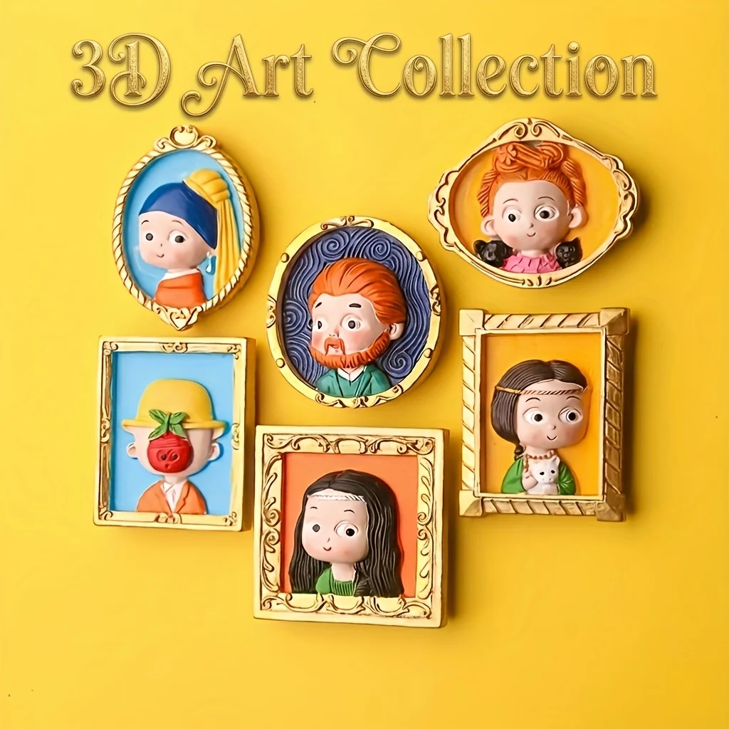

Creative 3D World Famous Paintings Series Fridge Magnets - Resin 3D Stereo Magnetic Stickers for Message & Home Decoration