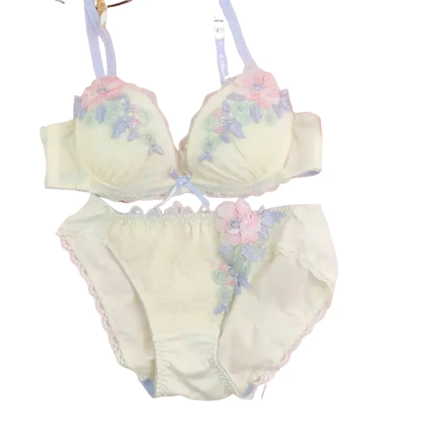 

KUCLUT low sweetheart bra underpants set applique sexy lace cute sweet underwear large size push up lingerie pants