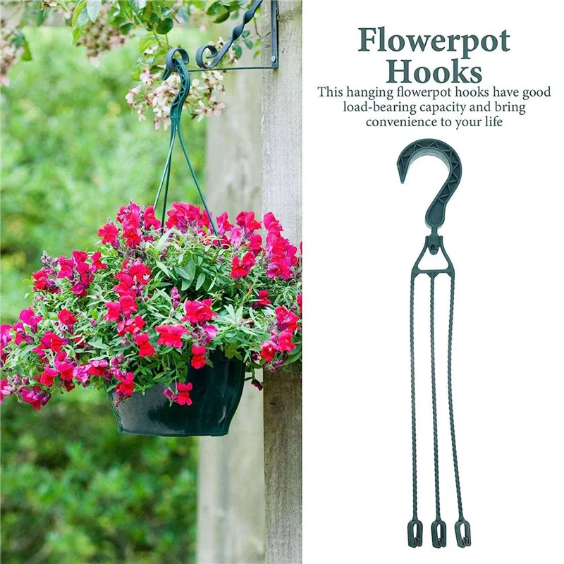 

HLZS-10PCS Plastic Hanging Chains For Planters, 360°Rotatable Hanging Basket Hooks Planter Holder Flower Plant Pot (Green)