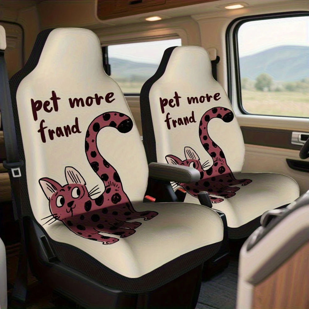 Set Of 2, Car Seat Covers Featuring Spotted Cat Illustrations – Universally Compatible, Complete Set Suitable For Most Vehicles,