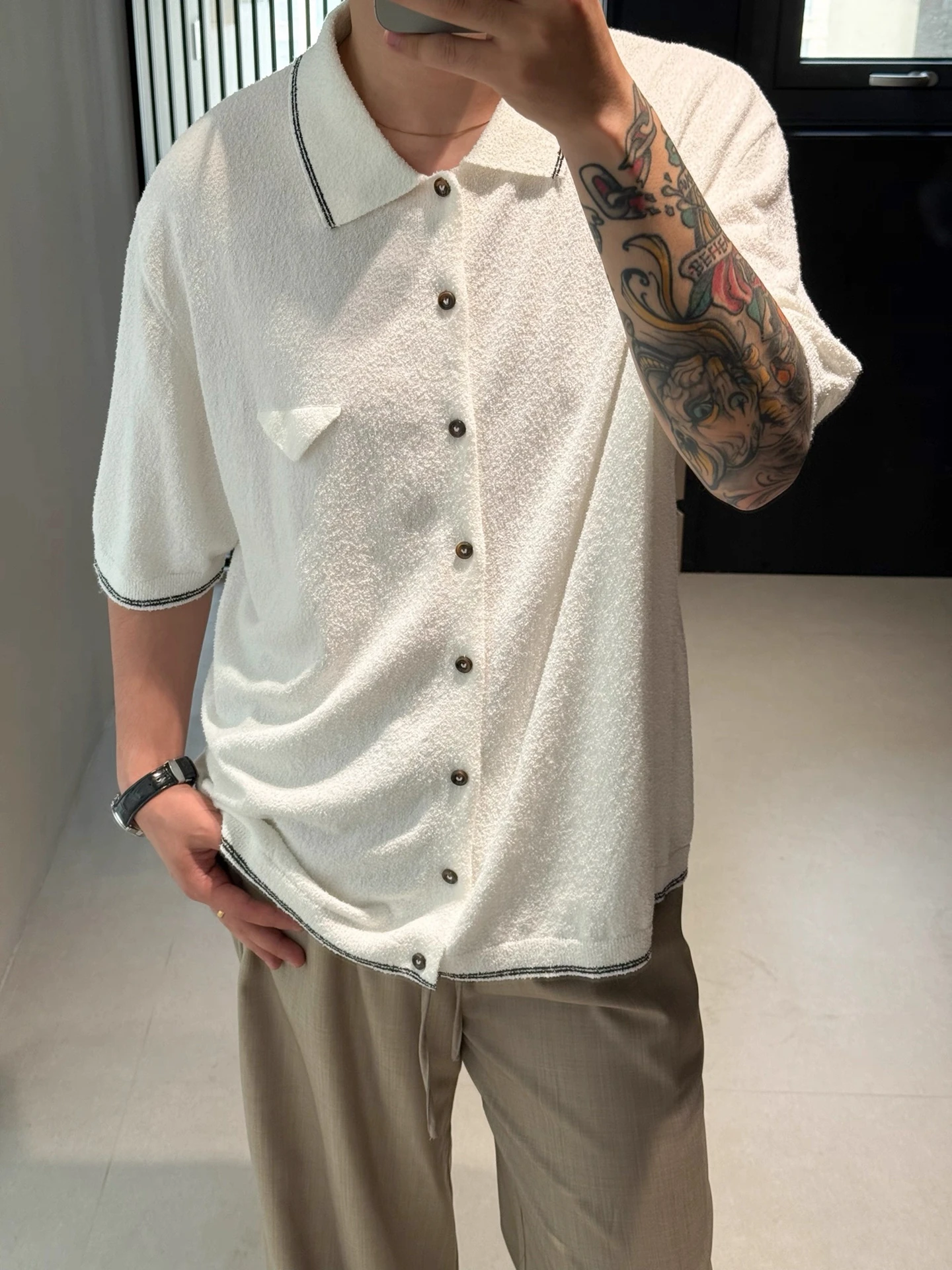 

Летний вязаный кардиган из длинноволокнистого хлопка, свободного кроя, базовый цвет, мужская городская мода