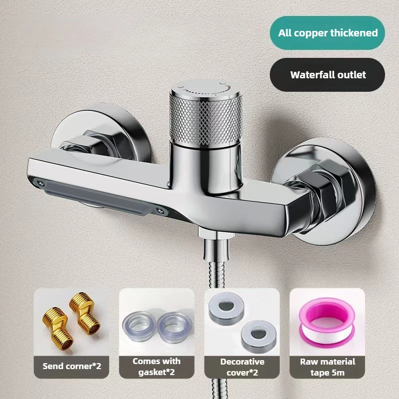 

Серый водопадный смеситель для ванны с ручным душем, латунь, хромированный настенный смеситель для ванной комнаты, набор душевой системы