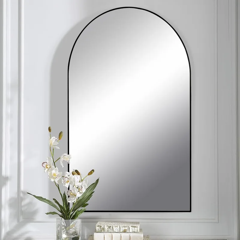 Black Arched Wall Mirror, Arch Bathroom Mirror 24 x 36 Inches Wall Mounted Mirror for Living Room, Bedroom