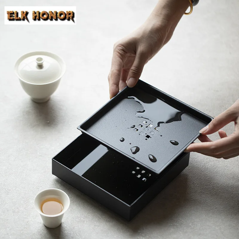 Handmade Frosted Stoving Varnish Iron Pot Bearing Holder Water Storage Dry Brew Table Tea Tray Household Tea Item Supplies Craft