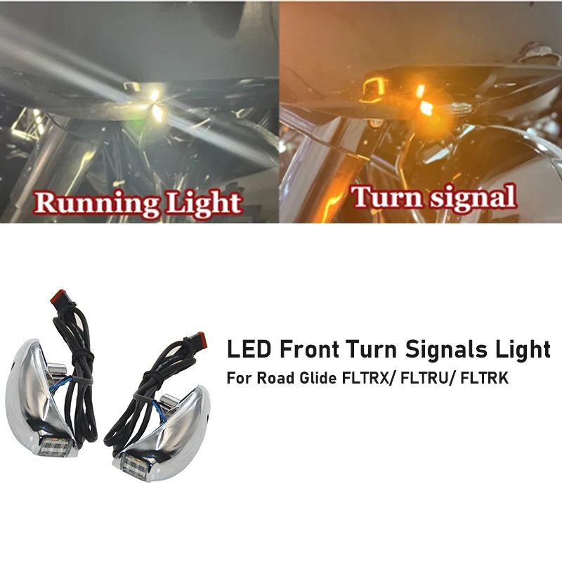 

Motorcycle Alloy Front LED Turn Signals Running White&Signal Amber for Harley Davidson Road Glide FLTRX FLTRU FLTRK 2015-2023