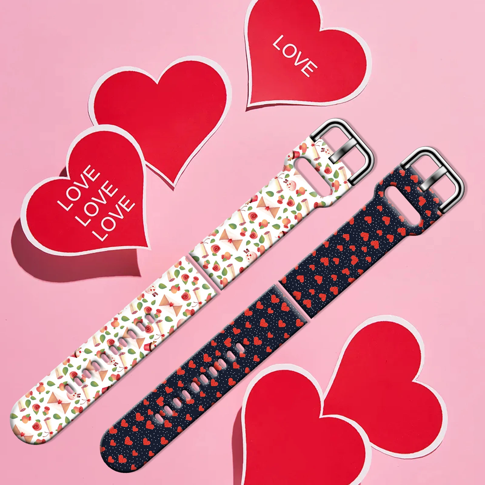 20mm Valentine\'s Day Printed Straps for Samsung Galaxy Watch 7/6/5 40mm 44mm Band Replaceable Braceclet for Xiaomi Amazfit Watch