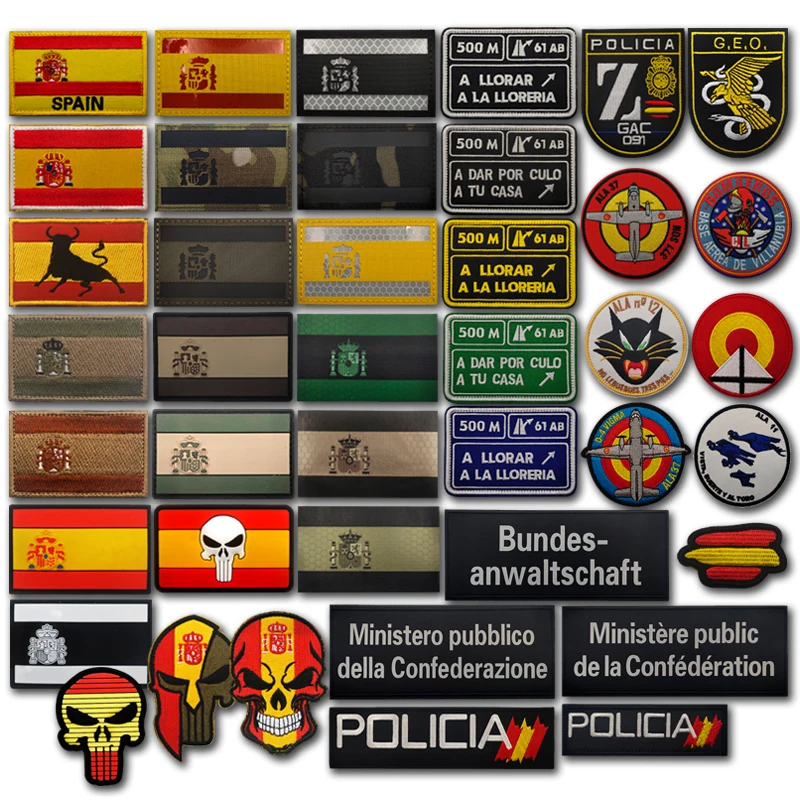 Spain Country Embroidery Patches Badges Emblem Army Accessory Hook & Loop Tactical National Flag Reflective Stickers