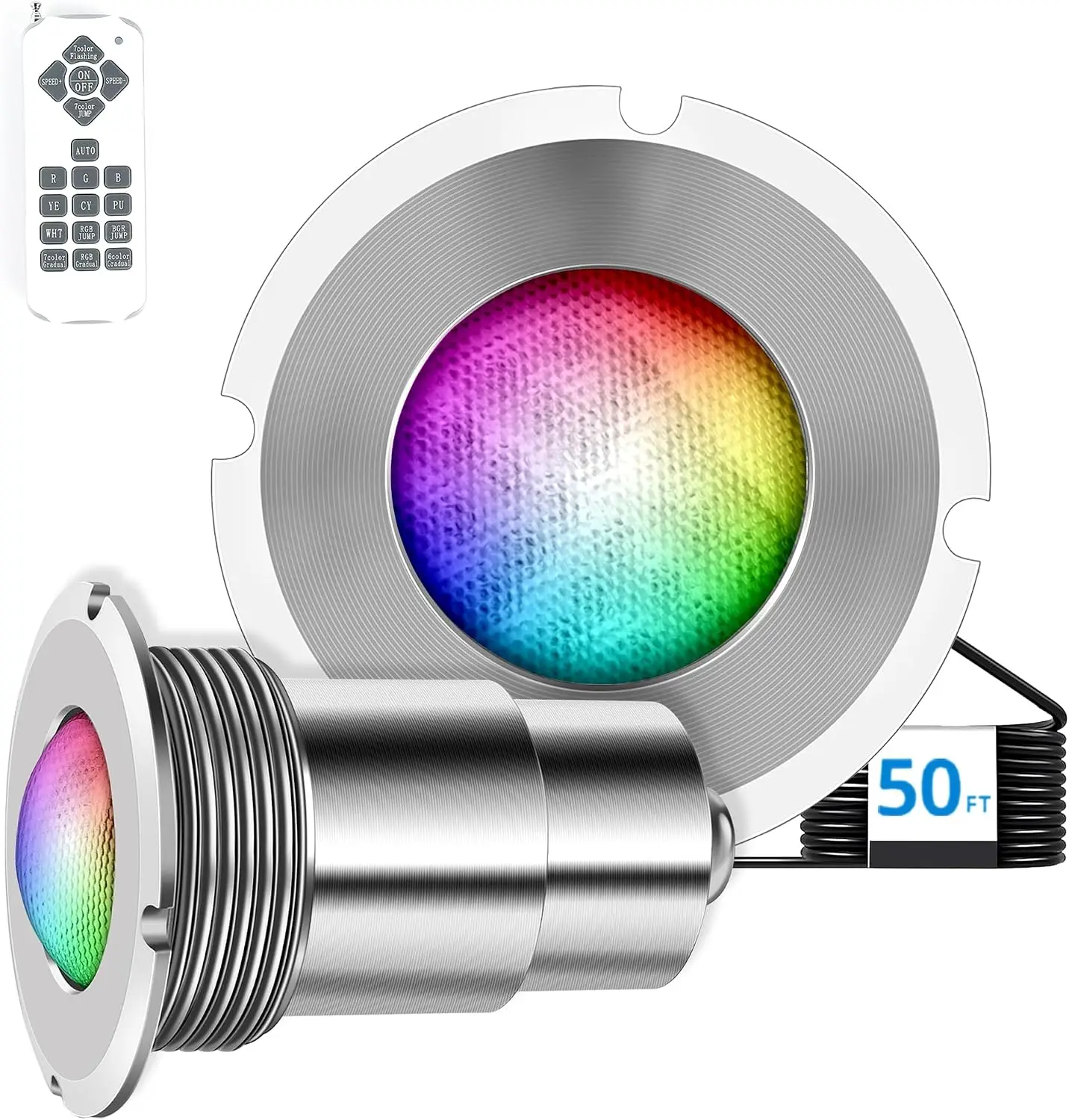 Pool Lights for Inground Pool, 1.5 Inch LED Color Inground Pool & Spa Light, IP68 Waterproof Nicheless Pool Lights, AC12V, 50