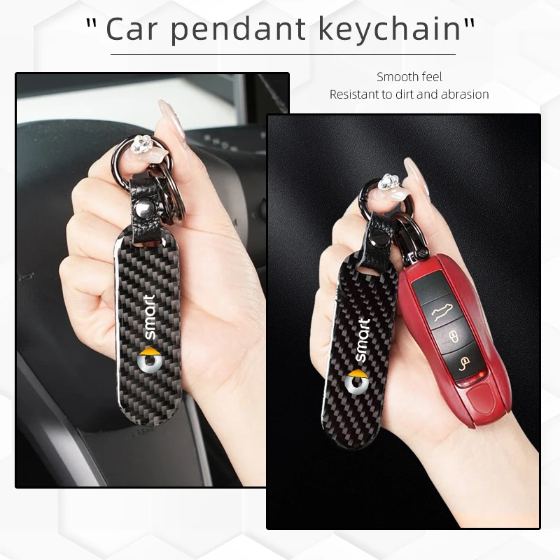 Car Keychain Carbon Fibre Car Keyring Car Key Strap For Smart Fortwo 451 450 453 Forfour EQ Cabrio Crossblade ROADSTER Coupe