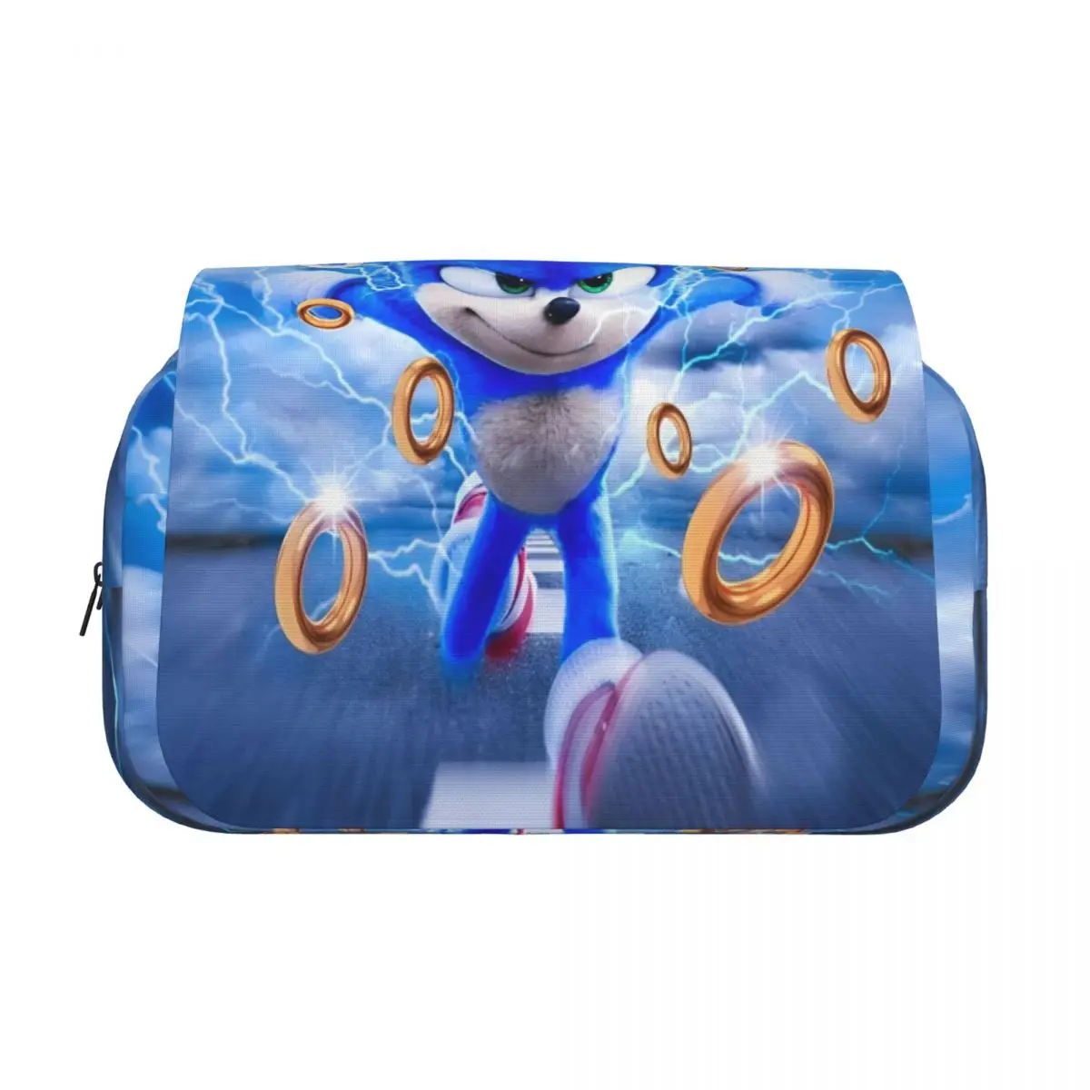 Double Clamshell Pen Case Shadow The Hedgehogs Cartoon Pencilcases Pen Box for Student Bag Office Zipper Stationery