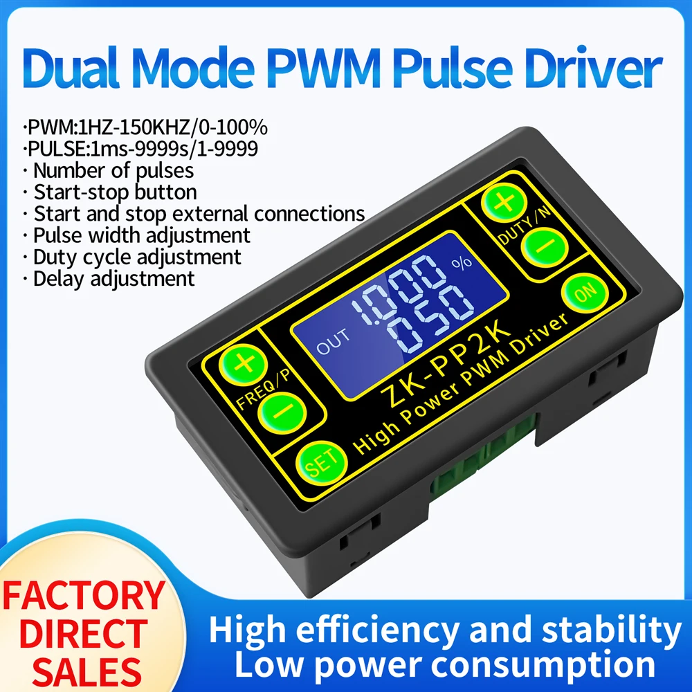 

ZK-PP2K Signal Generator PWM Pulse Generator LED Stepper Motor Solenoid Valves Driver Delay with Time Pulse Width Frequency Duty