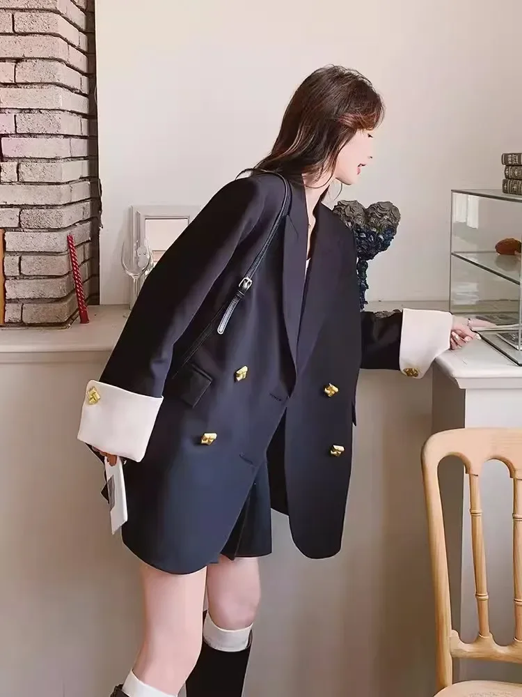

UNXX 2025 Spring/Autumn New Black Long Sleeves Blazer Metal Buttons Coat Female Office Lady Elegant Casual Jacket Women Clothing
