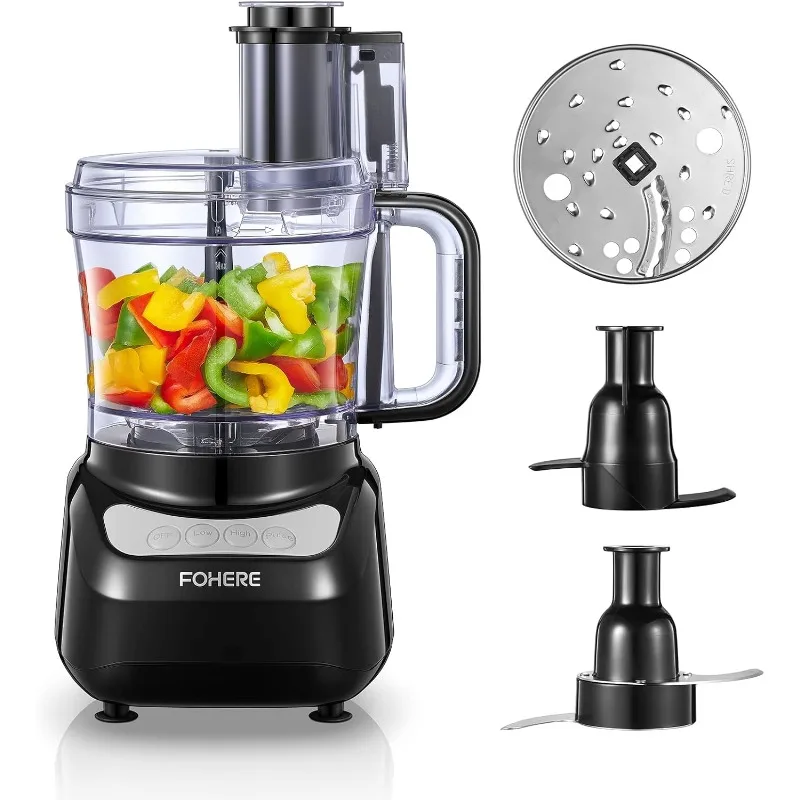 FOHERE Food Processor, 12 Cup, 2-in-1 Feed Chute Vegetable Chopper & Meat Grinder for Mincing, Shredding, Puree & Kneading Dough