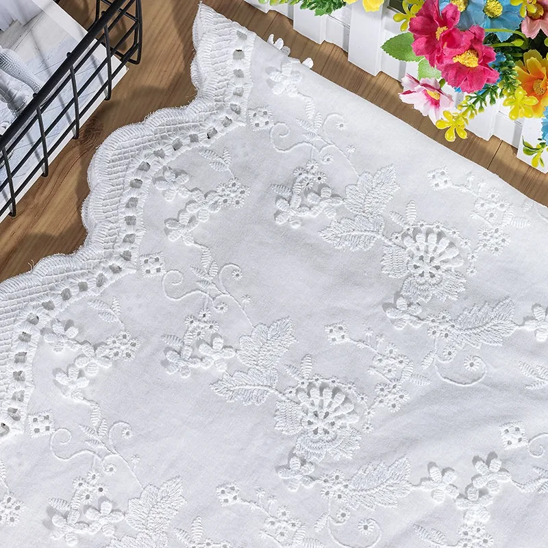New Full Width Cotton Milk Silk Thread 3D Hollow Embroidery Fabric for Women Hanfu Dress Sewing Supplies