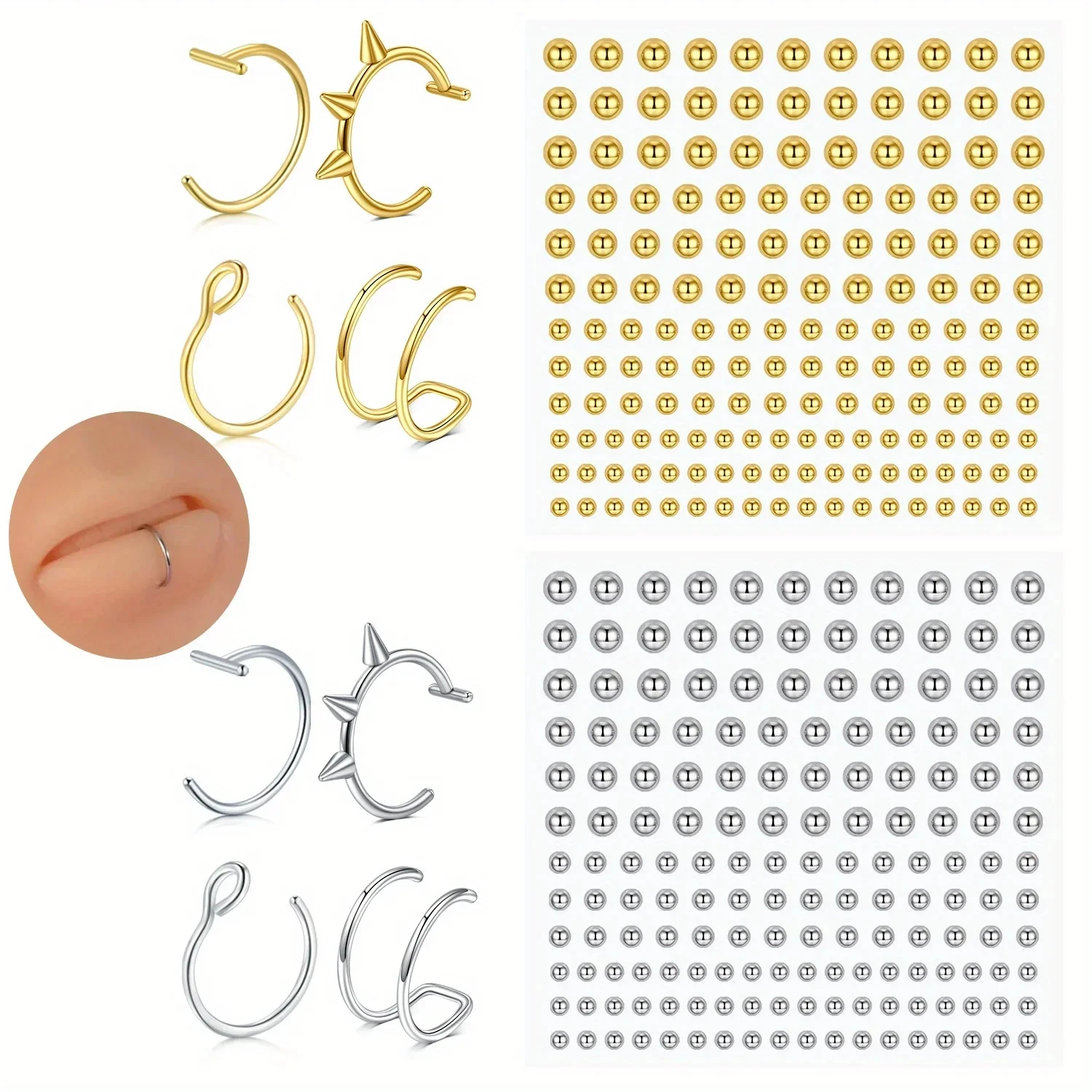 Body Jewelry Changing Kit - 1 Set Sahte Piercing Takı Çemberi,