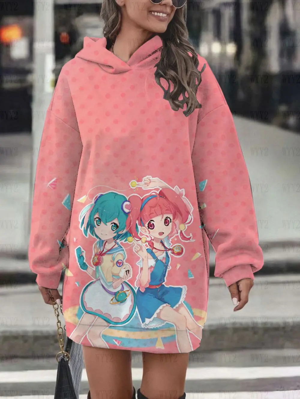 Popular large version T-shirt sweater female long sleeve fashionable versatile hooded top trendy anime Pretty Cure series print