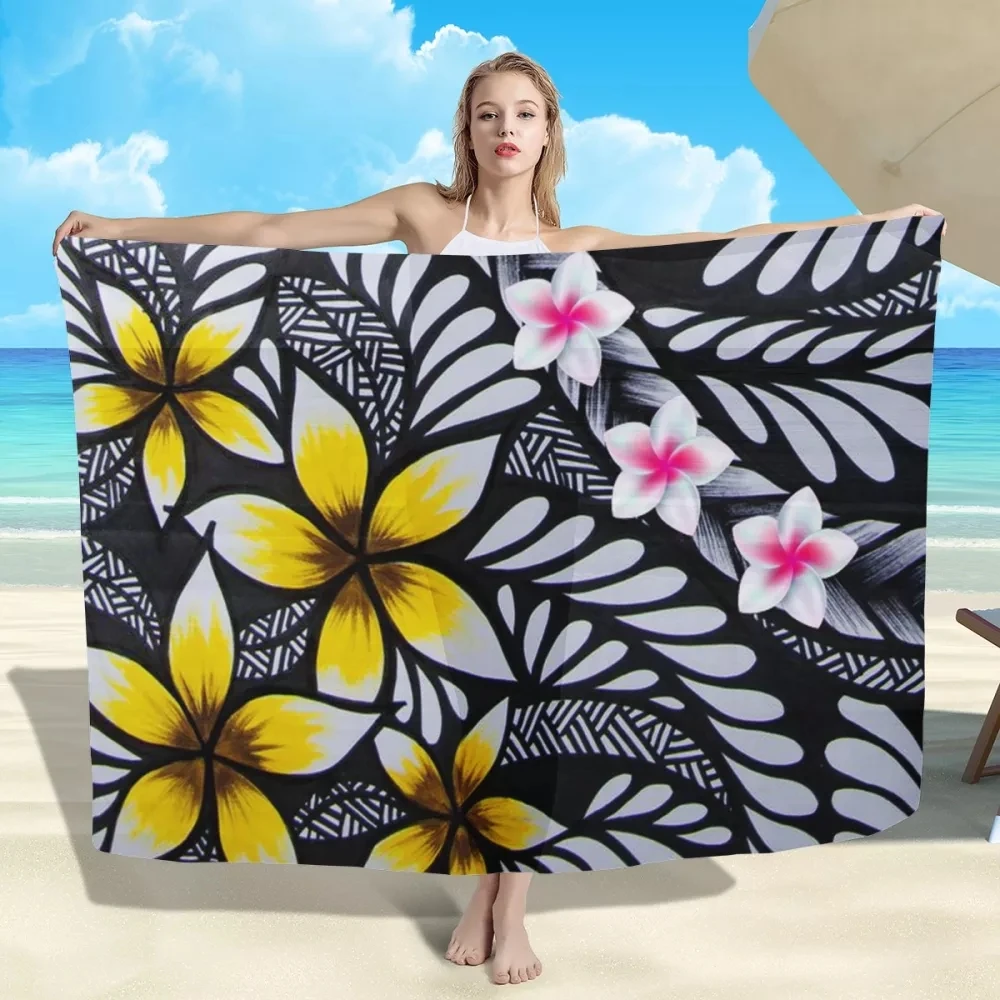 Hawaii Floral Polynesian Tribal Printed Promotion Custom Logo Super Fine Wool Soft Sarong Scarf Trendy Home Bath Towel 2022