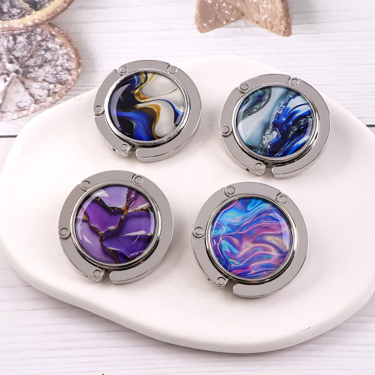 

Marble Pattern Handbag Hooks Folding Metal Table Bag Holders Portable Purse Hangers Unique Parts Accessories Non-Slip Hooks