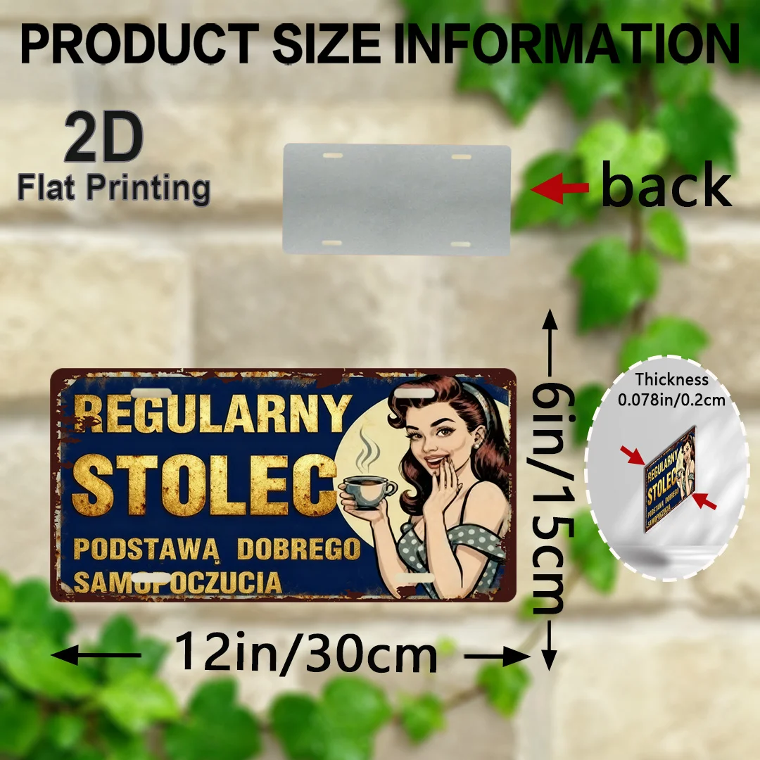 2D Flat, 1pc Vintage Aluminum Sign - SEKULARNY STOLEC Retro Polish Cafe Decor - 6x12 Inch (15x30cm) - Heavy-Duty Metallic Finish