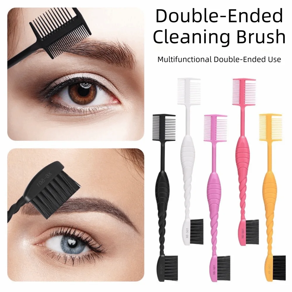 Quick Double Headed Eyebrow Brush Comb Foldable Fine Angled Dust Brush Non-Slip Color Edge Control Brush Home Use