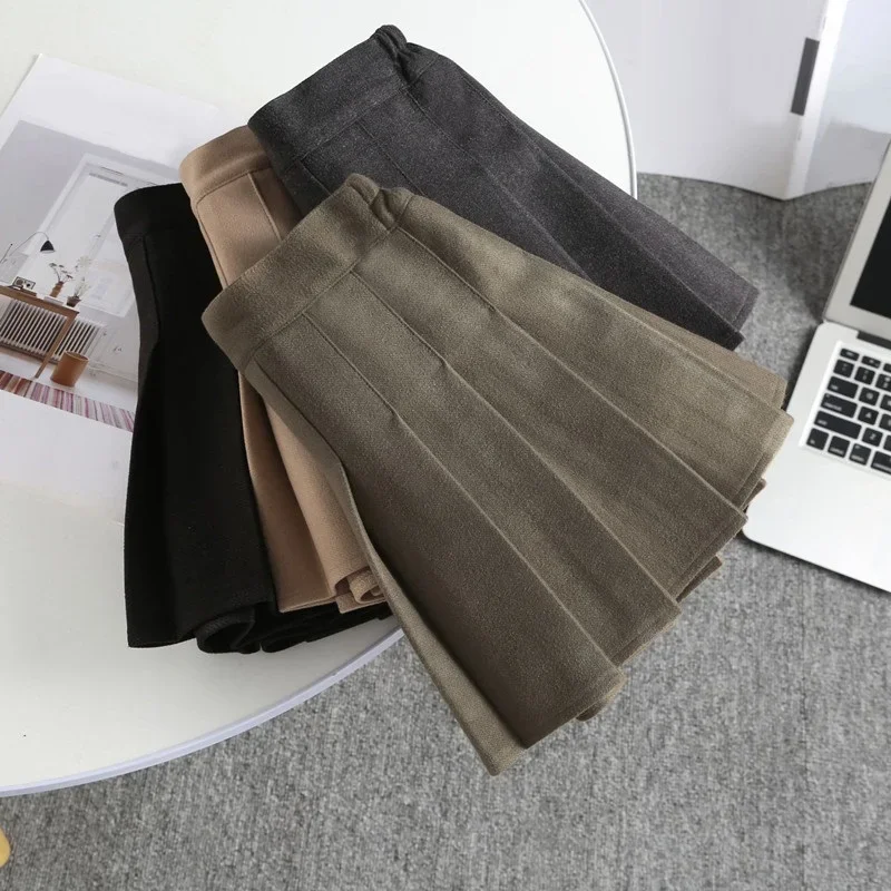 الخريف الشتاء الفتيات ألف خط مطوي تنورة صغيرة طفل في سن المراهقة فتاة الصوف التنانير القصيرة الاطفال عالية الخصر التنانير ملابس الأطفال #2