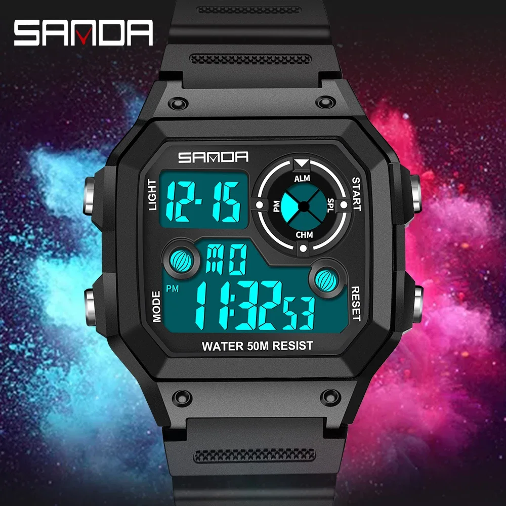 2026 SANDA 418 New Outdoor Sports Watch Men's Waterproof Countdown Digital Watch Military Men's Electronic Watch view 5