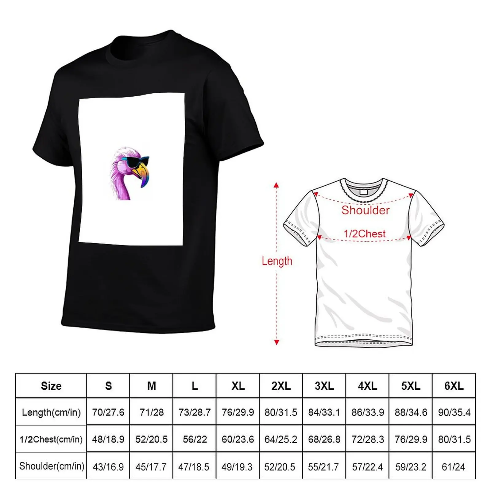 Cute And Funny Flamingo wearing sunglasses. T-Shirt No Iron Casual Short Sleeve Top view 5
