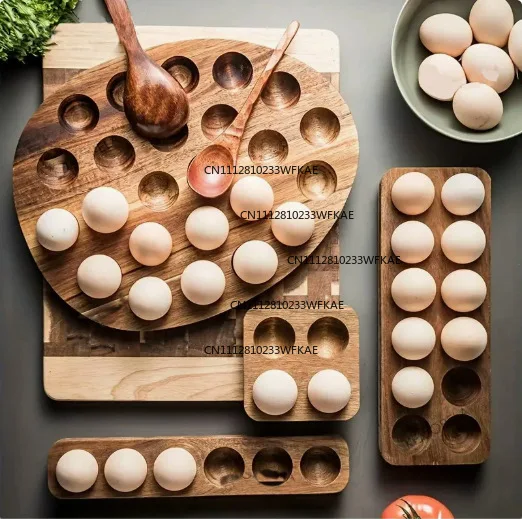 Acacia wood egg storage tray solid wood tray egg slot Japanese wooden fixed rack refrigerator kitchen restaurant