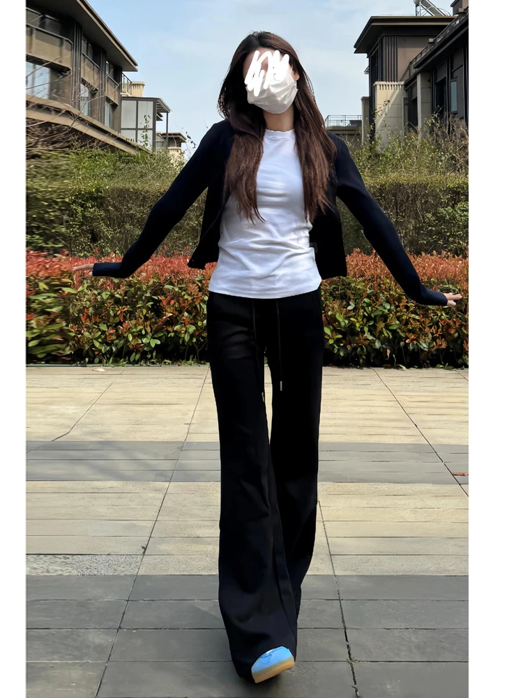 하이웨이스트 플레어 캐주얼 팬츠 여성용 가을 겨울 신상 슬림핏 다용도 드레이프 롱 요가 스포츠 팬츠