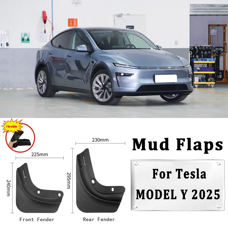

4pcs Car Mud Flap Fender for Tesla MODEL Y 2025 TPE Soft Rubber Automotive Mudguard,Waterproof,Mud Splashing Prevent Accessories