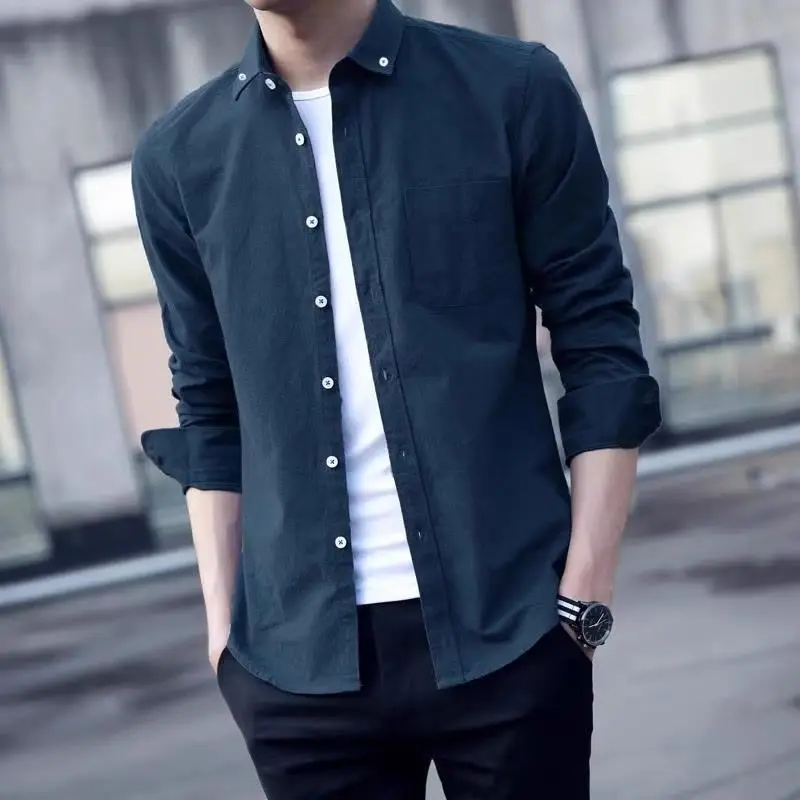 Summer Men's Long Sleeve Slim Fit Denim Shirt Korean Trendy  Casual Business Fashionable Casual Shirt