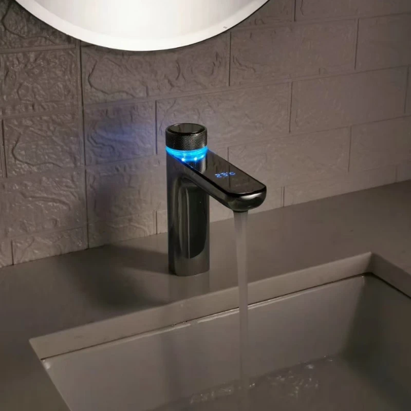 Imagem -03 - Torneira Digital Termostática Led para Banheiro Misturador Quente e Frio Sensor de Temperatura Misturador para Bacia Pia de Cozinha Luxo