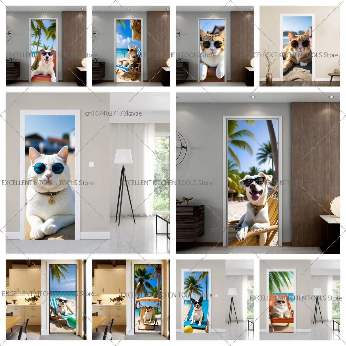 

Seaside animal wall decoration murals indoor and outdoor 3D pet PVC door decoration room