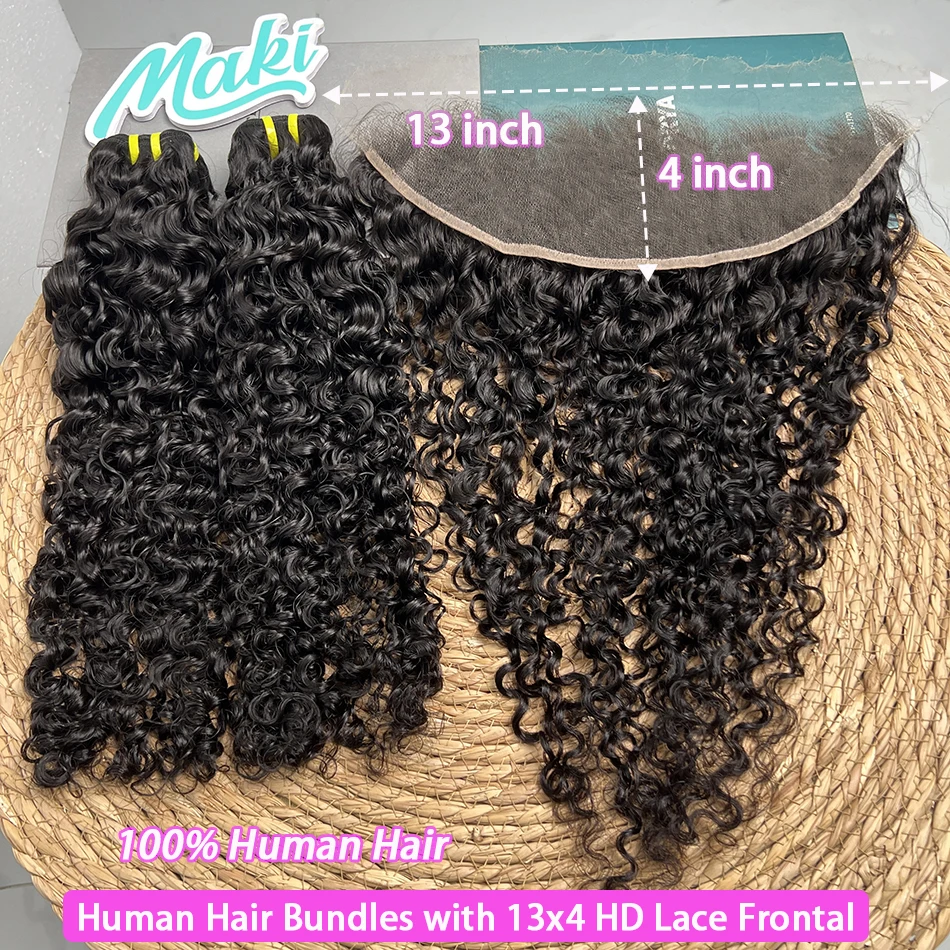 Burmese Curly Bundles With 13x4 HD Lace Frontal Hair #1B Natural Black Color Vietnam 100% Raw Virgin Human Hair Weave Extensions