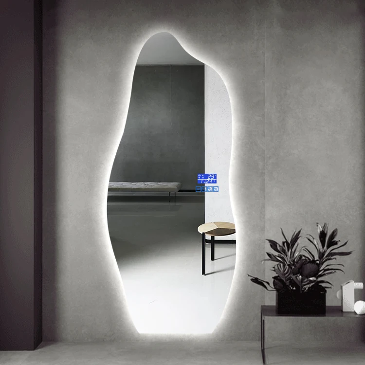 Irregular Asymmetrical Wavy Frameless Standing Full Length Mirror Tall Decorative Mirror For Living Room