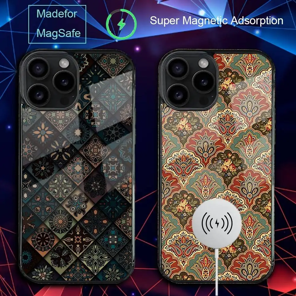 

P-Persian Carpet Pattern Phone Case For iPhone 17,16,15,14,13,12,11,Pro,Max,Plus,Mini,SE4,E Magnetic Magsafe Wireless Charging