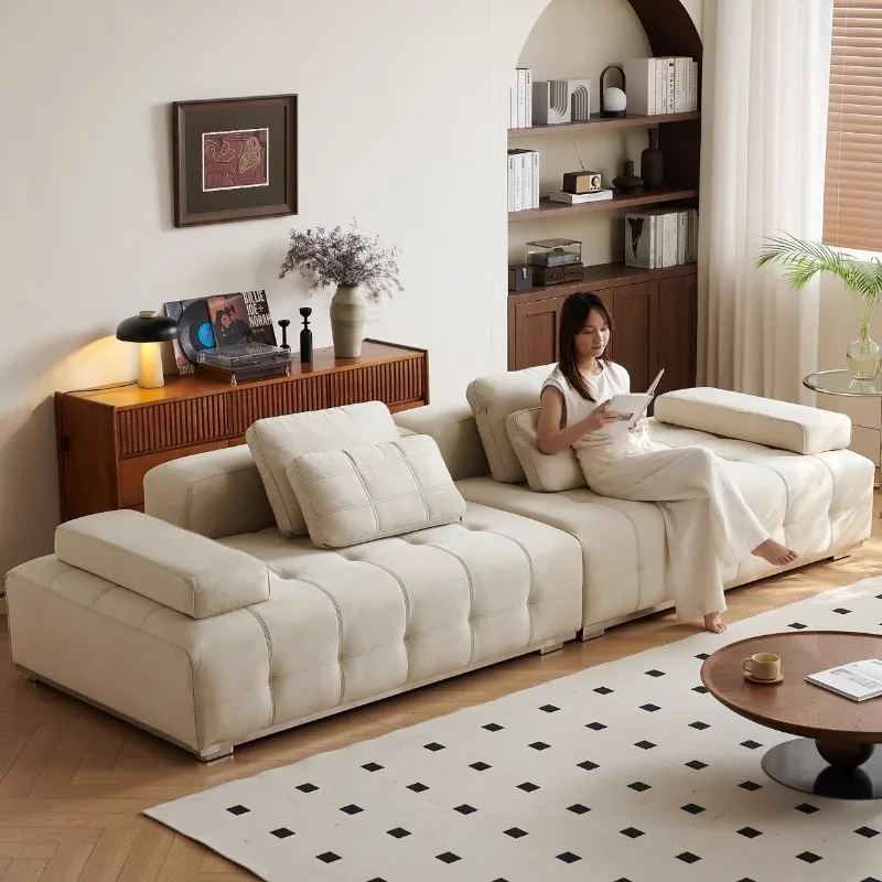 Lawrence Fabric Sponge Filled Sectional Sofa Living Room Modern Simple Cream Style Large Size Frosted Straight Sofa Set