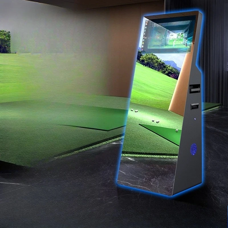 

Golf emulator console, mirror touch screen, side-pull keyboard, indoor gaming equipment