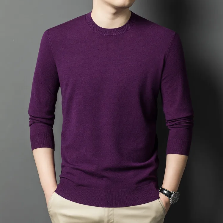 

Spring Autumn Men's round Ne Thin Silk Lustrous Woolen Knit Loose Fit Color Base Layer irt Sweater Faion Urban Ca...