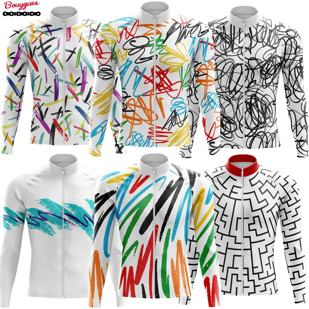 

New Scribbles Men Cycling Jersey Winter&Autumn Long Sleeve Thermal Fleece lining Bicycle Warm Jacket Road Thin Bike MTB Clothing