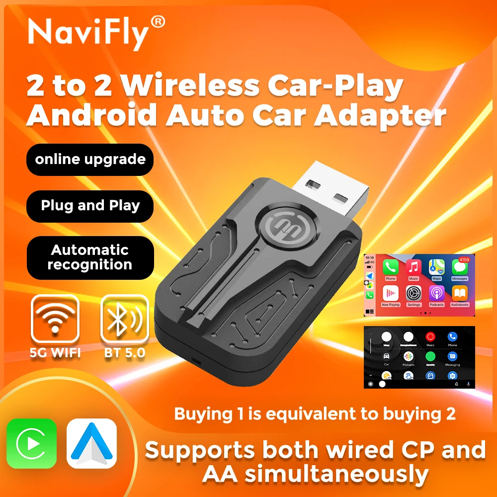 NEW 2 TO 2 Wired To Wireless CarPlay Android Auto Adapter Smart Mini Ai Box USB Plug And Play 5G WiFi For Havel Kia VW Universal