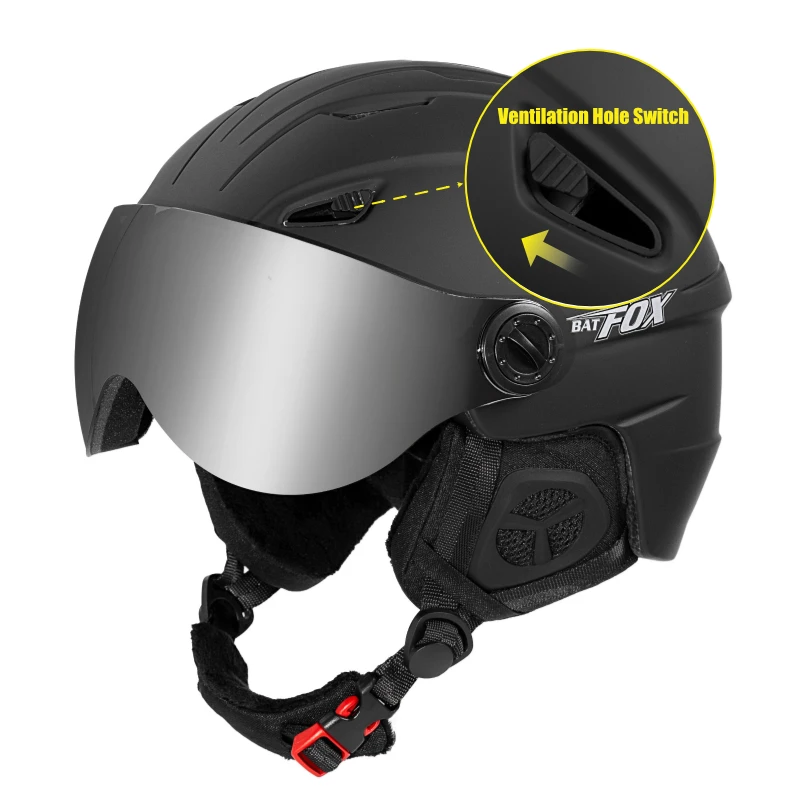 BATFOX casco de esquí profesional de media cubierta, moldeado integralmente, deportes, esquí de nieve, Snowboard, con cubierta de gafas, hombre y mujer