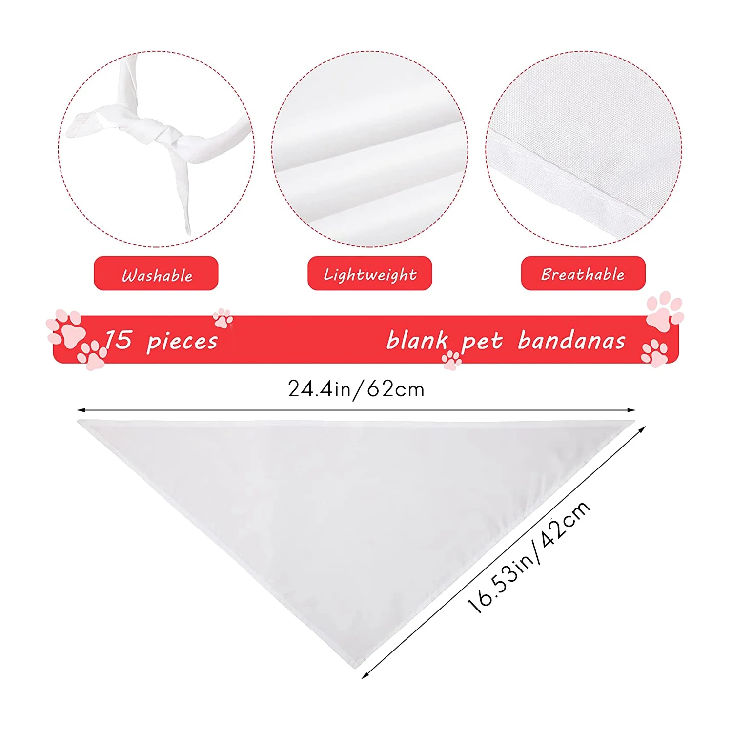 30 Pcs Sublimation Blank Pet Bandana Heat Transfer Washable DIY Triangle Dog Scarf Bibs Kerchief for Dogs Puppy Cats