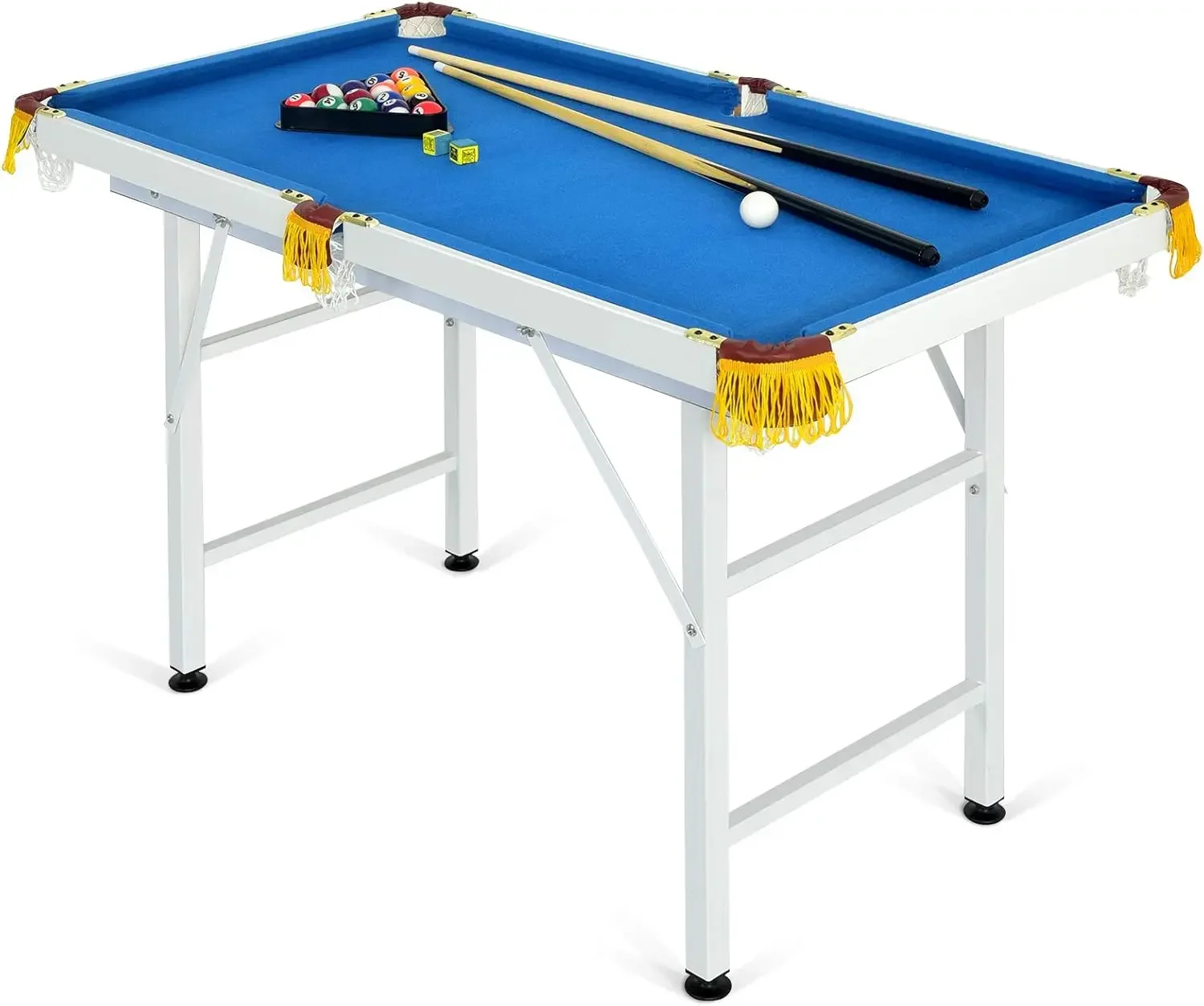 Pool Table, Foldable Billiards Table with 2 Cue Sticks, 16 Balls, Triangle, 2 Chalks, Brush, Portable Compact Folding