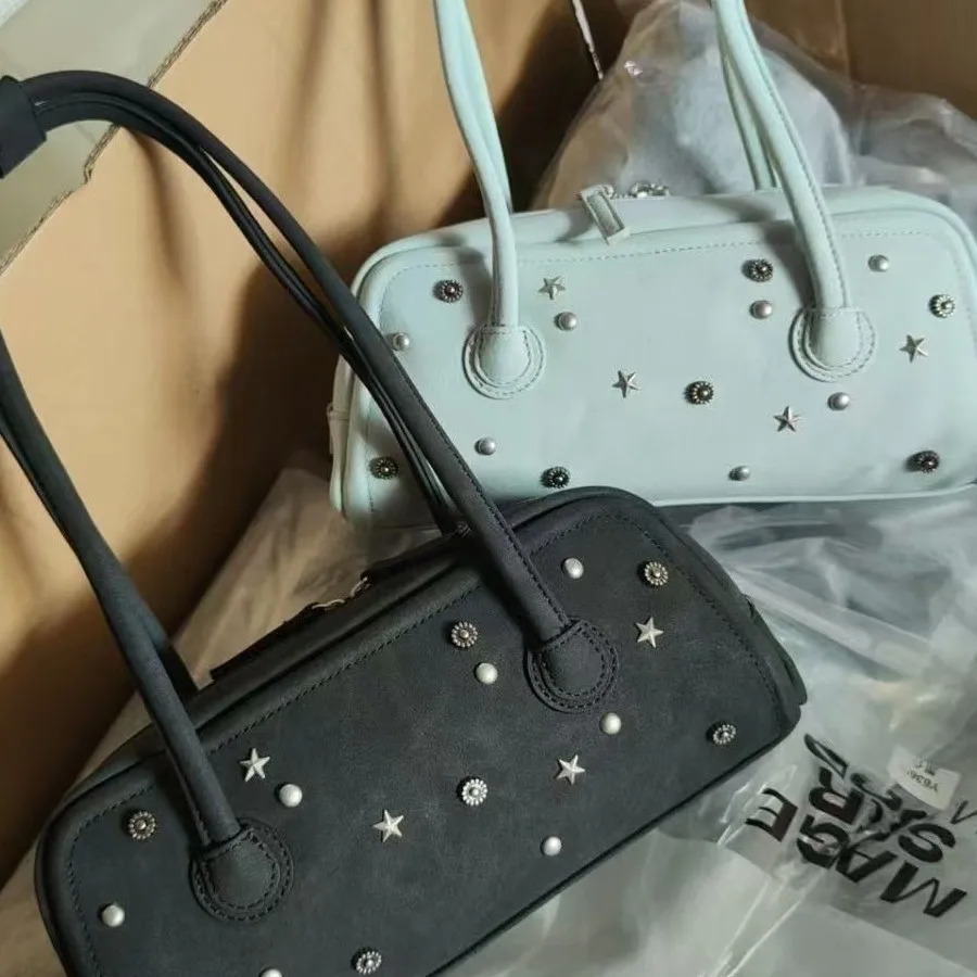 

Korean Margesherwood Motorcycle Baguette Bag for Women, Premium Boston Bag, Large Capacity, Shoulder & Handbag