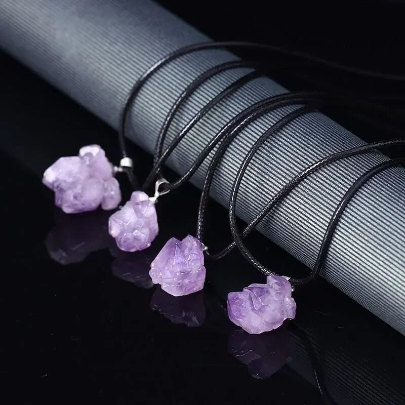 1PC Natural Crystal Rough Stone Amethyst Pendant Energy Healing Gemstone Amethyst Necklace Charms Chakra Halo Jewelry for Women