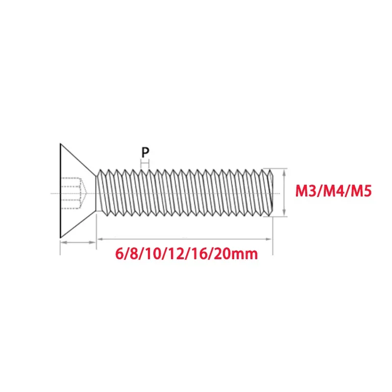 304 Stainless Steel M3 M4 M5 Countersunk Head Hex Socket Screw Flat Head Allen Machine Screw Industrial Fastener Accessories